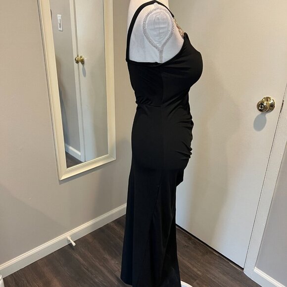 Chic Me Black Ladder cutout Slit Gold Buckle Ruched bodycon Dress, Size Medium - Picture 7 of 16